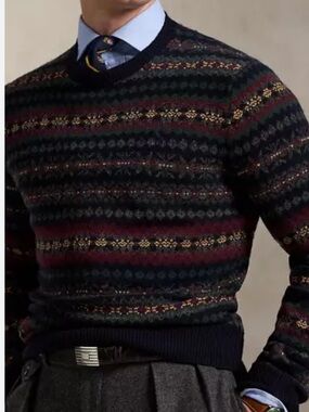 L.L. Bean Multicolor Fair Isle Crewneck Sweater Navy XL Vintage